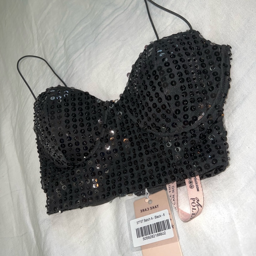 Oh Polly Disco Ball Embellished Crop Top Black (UK 6, US 2)